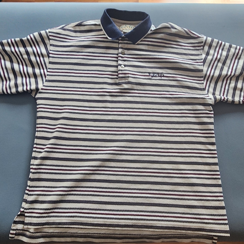 IZOD Striped Polo Shirt Men’s Medium 100% Cotton Blue Red Classic Golf